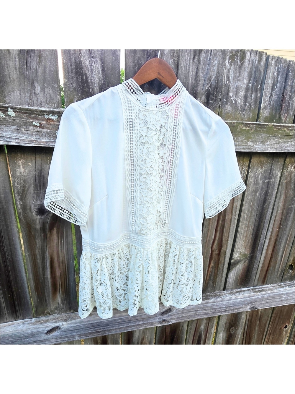 Catherine Malandrino Off White Lace Peplum Mock Neck Blouse Top NWT Size S - Picture 6 of 13